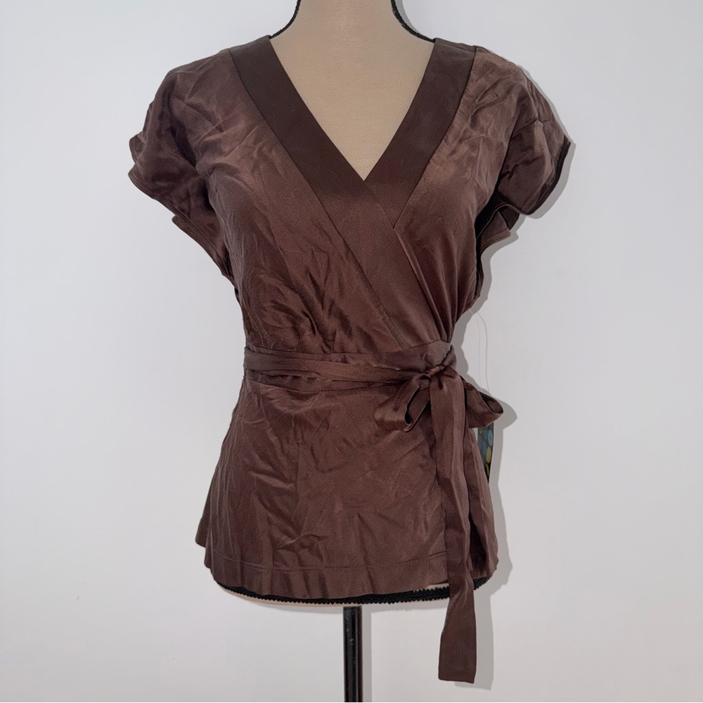 Brown Silk Ballet Wrap Blouse